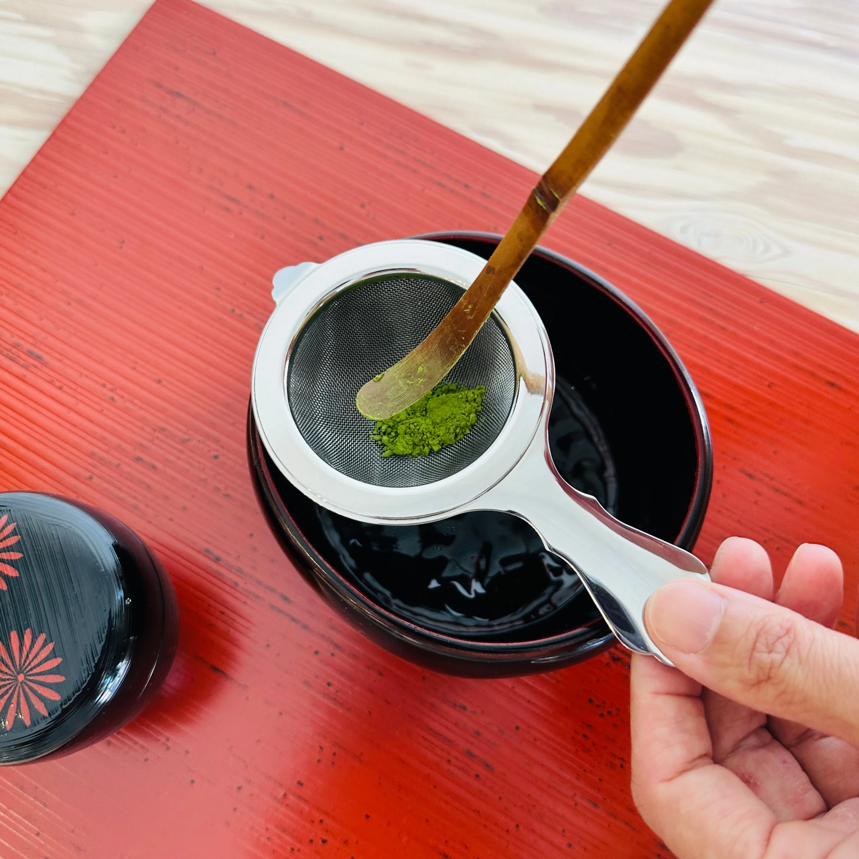 Fine Mesh Stainless Steel Matcha Strainer with a Resting Bowl - Image 4