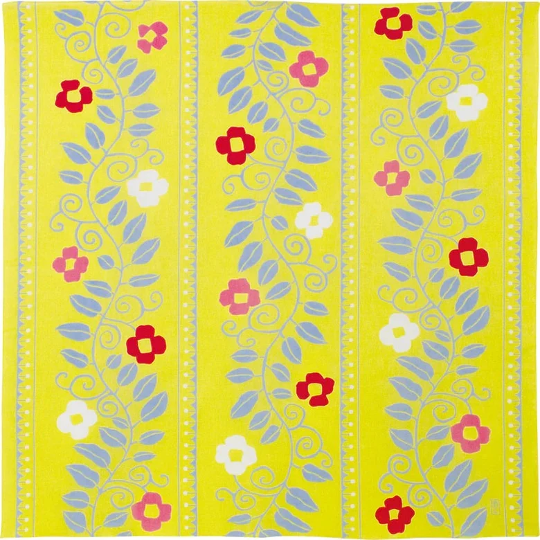 Furoshiki Yumeji Takehisa Water-Repellent Cotton 100 (Flower Arabesque Yellow)